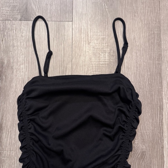 Free People Black Spaghetti Strap On Your Side Ruched Bodysuit Size Medium - Picture 9 of 12